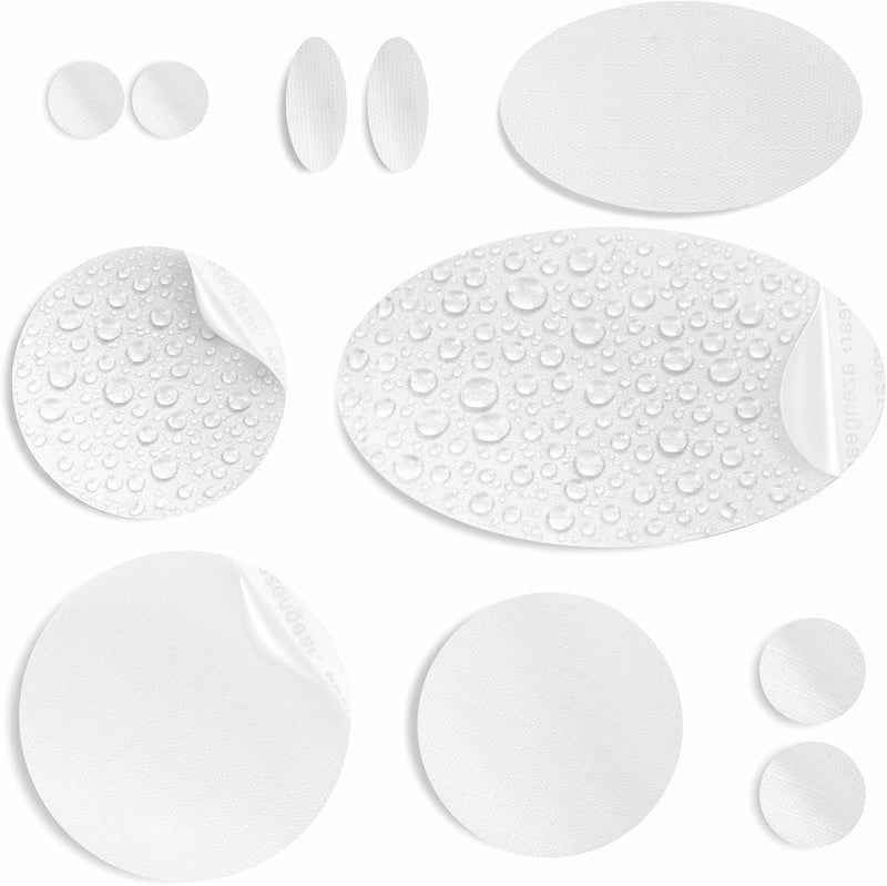 aZengear Repair Patches for Jackets, Tent, Shoe Toe, Air Mattress, Inflatables, PVC Gear - Waterproof, Self-Adhesive, Tear-Cold-Heat-Resistant, Down Puffer Coat (11 Pcs, White) - Image 1